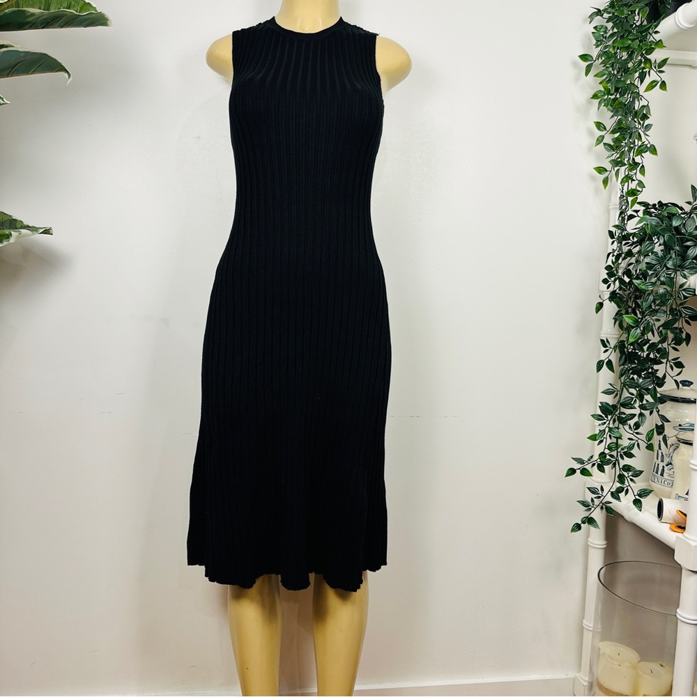 A New Day Wide Ribbed Sweater Dress Sz M Sleeveless Fit Flare Black